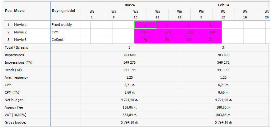 Cinema media plan example.