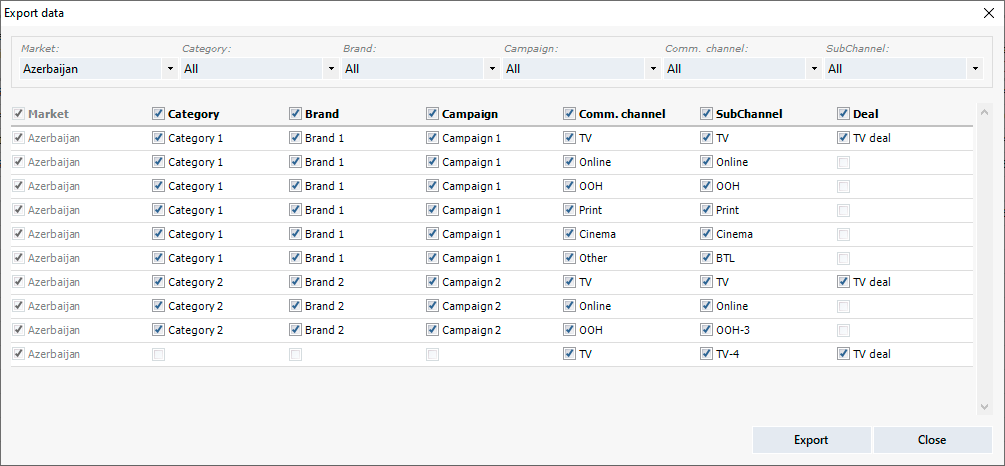 Partial or complete exporting marketing plan data.