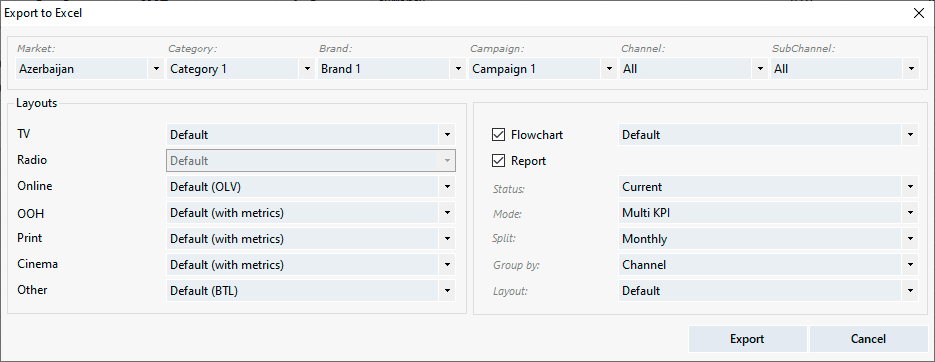 Exporting media plan to Excel.