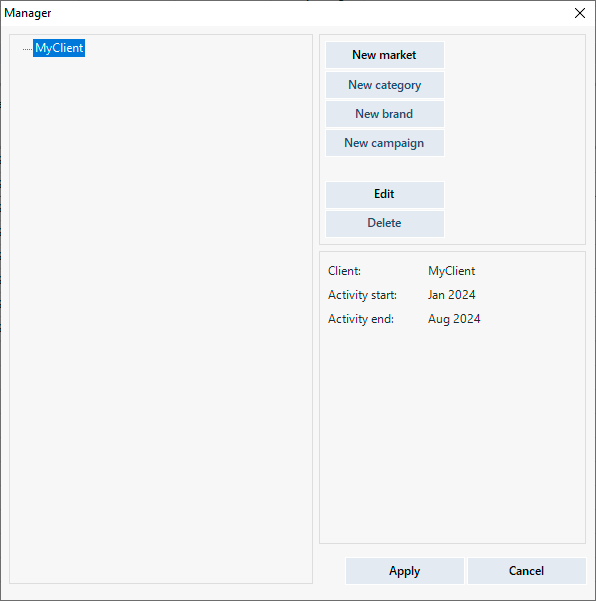 Client portfolio management window.