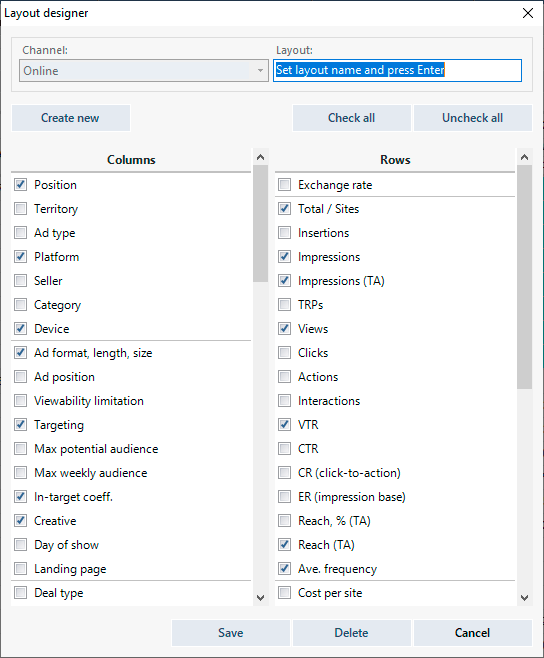 Creation of media plan template, selection of KPIs.