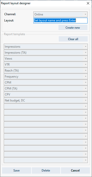 Creation of media report template.