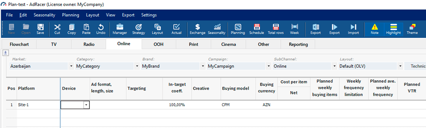 Creation of online media plan.