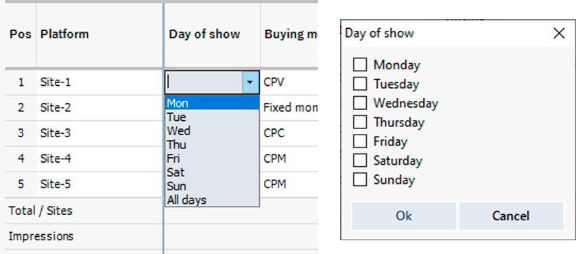 Airing ad only on specific days of week.