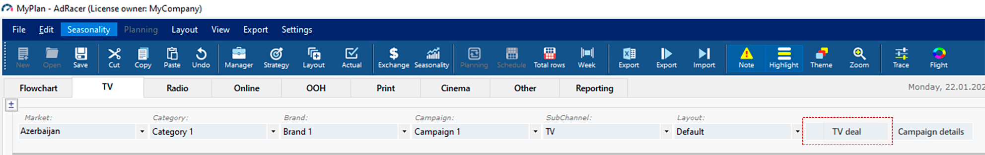 TV deal creation button.
